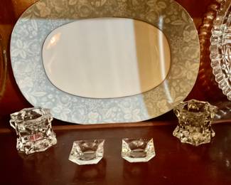 Damask Blue w/ Platinum Trim China Serving Platter