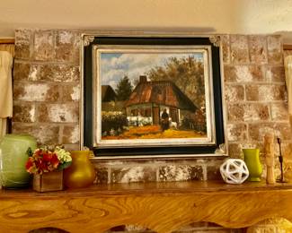 Cottage & Woman w/  Goat Painting 