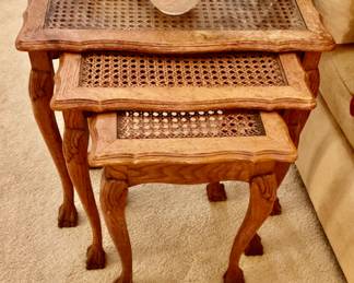 Wood Nesting Tables w/ Cane Tops