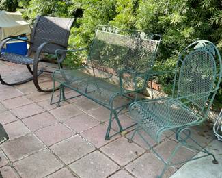 Outdoor Furniture - Metal Matching Glider & Chair. Wicker Rocker
