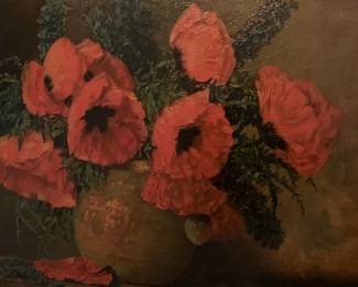 This is the surface painting on a antique folding table with an image by Max Streckenbach.