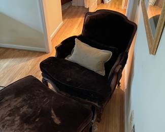 Brown velvet chair and ottoman 