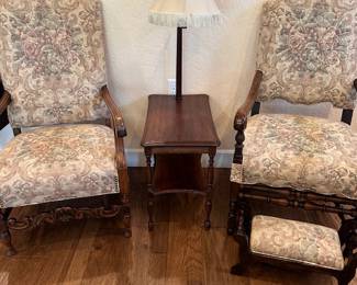 Pair Matching Chairs / Lamp Table