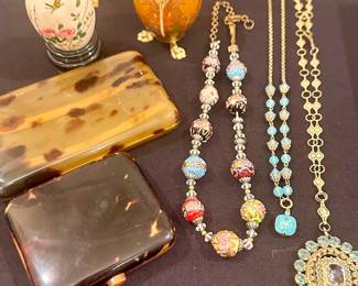 Various Costume Jewelry & tortoiseshell type boxes +