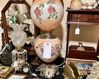 Shaving Mirror…Antique Lamps & Wood Stand