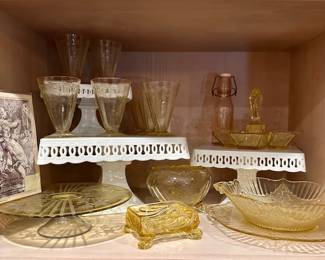Yellow Depression Glass…Ceramic Cake Stands