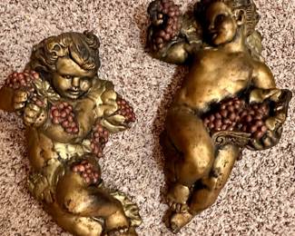 Vintage Chalkware Cherubs…maybe foot tall