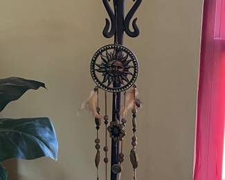 Metal pole lamp with glass shade