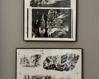 Framed "atmosphere sketches" from Pinocchio