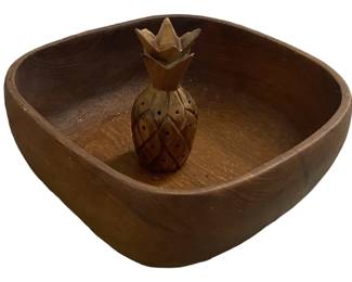 Hand Carved Wood Bowl and Toothpick Holder