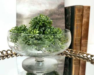 Vintage Etched Glass Pedestal Bowl