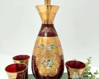 Victorian Glass Hand Painted Decanter Set