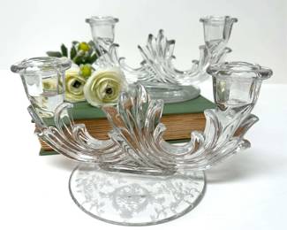 Vintage Fostoria Navarre Double Glass Candlestick Pair