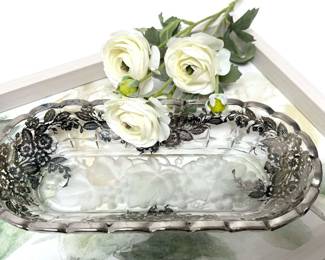 Cambridge Glass Dish with Floral Sterling Overlay