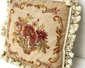 Vintage Floral Needlepoint Pillow