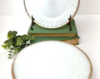Fire King Gold Rimmed 9 Milk Glass Serving Plates