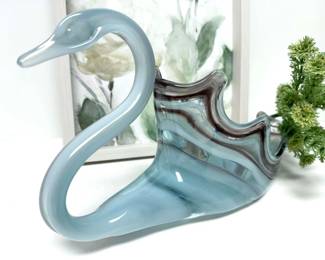 Hand Blown Art Glass Swan Dish