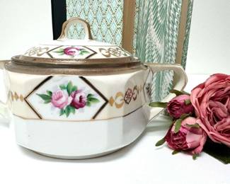 Antique Nippon Hand Painted Dish with Lid
