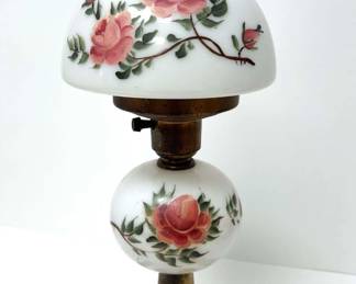 Vintage Hand Painted Milk Glass Electric Table Lamp