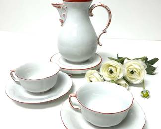 1900s Meissen Tea Pot , Warmer, Cups ,  Saucers