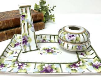 Vintage Hand Painted Nippon Tray, Vase , Jar