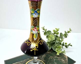 Vintage Hand Painted Glass Bud Vase