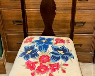 1960’s Vintage Wooden Chair With Hand sewn Floral