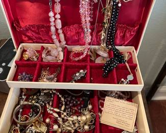 Costume Jewelry, bracelets, beads, earrings (screw back, clip, pierced), brooches