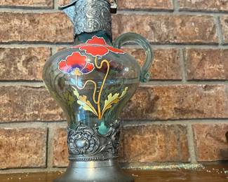 German Claret Jug Pewter and Enamel