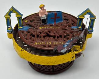 Cast Iron Starting Gate Horse Race Mechanical Coin Bank