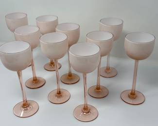 1960's Carlo Moretti Blush Pink Blown Glass Wine Goblets