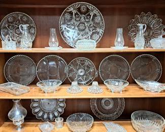 3 SHELVES ASSORTED CLEAR GLASS EAPG