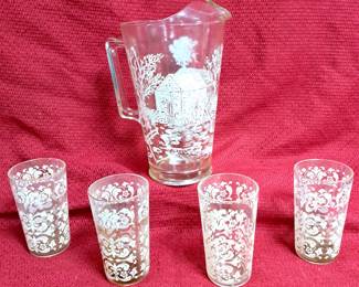 MID CENTURY PITCHER & GLASSES