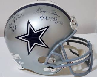Dallas Cowboys Doomsday 1 & 2 Defensive Line Multi Signed Helmet: 
#75 - Jethro Pugh
#74-- Bob "Mr, Cowboy" Lily 
#66-George Andrie
#63 - Larry Cole
#54 - Randy "The Manster" White 
#72- Ed "Too Tall" Jones