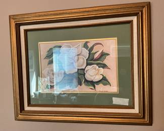 2nd bedroom - matted and framed magnolia picture under glass