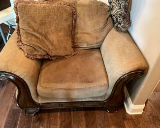 Large comfy wood trim chair and cushions