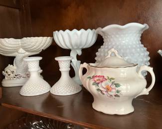 Close up of items in previous glass curio cabinet - top shelf