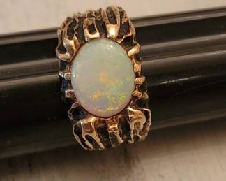 10k Gold And Opal Mens Ring