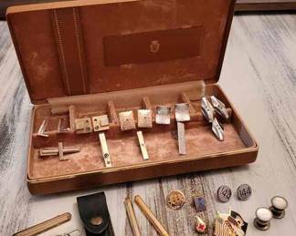 Mens Collection Of Cuff Links And Tie Accessories In A Keepsakebox