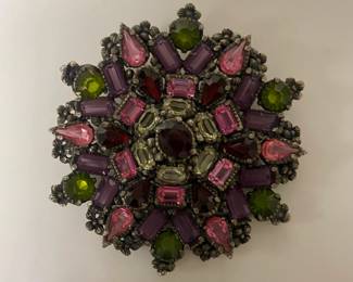 Hollycraft Amethyst And Olivine Rhinestone Pin