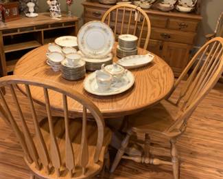 Oak dining table with chairs