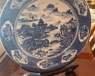 Large Asian platter with stand 