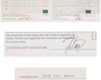 Davis Love III signed golf score card
