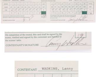 Lanny Wadkins signed golf score card