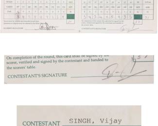 Vijay Singh signed golf score card