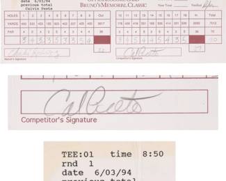 Calvin Peete signed golf score card