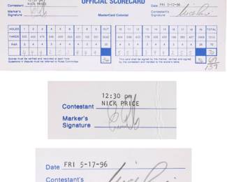 Nick Price autographed golf card