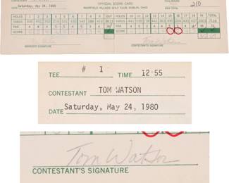 Tom Watson signed golf score card