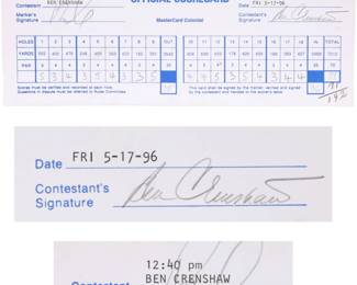 Ben Crenshaw signed golf score card