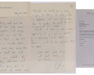 Hand written letter from Alec Baldwin to Evander Holyfield